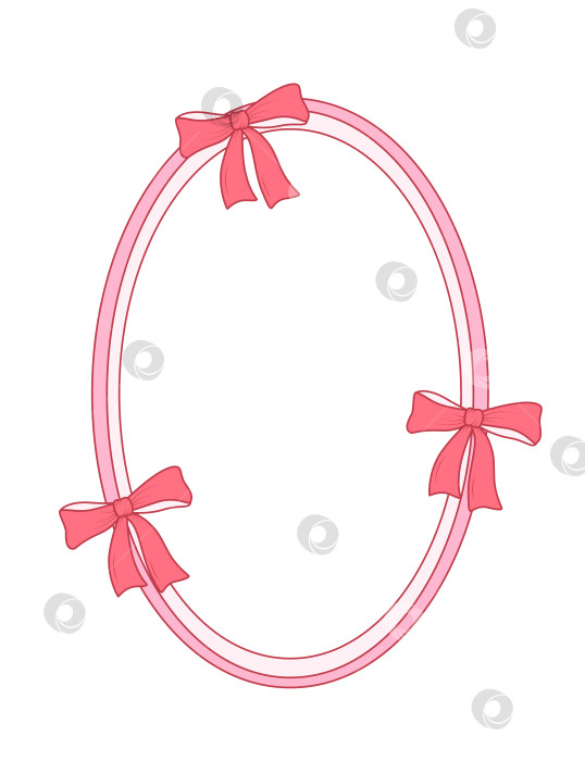 Скачать Винтажная рамка с бантом и окантовкой из ленты. Декоративный орнамент в виде кокетки. Векторная иллюстрация на изолированном белом фоне. фотосток Ozero