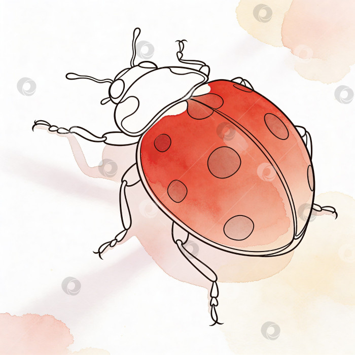 Скачать Минималистичная иллюстрация божьей коровки в пастельных цветах в одном тонком контуре для дизайна и декора с местом для копирования фотосток Ozero