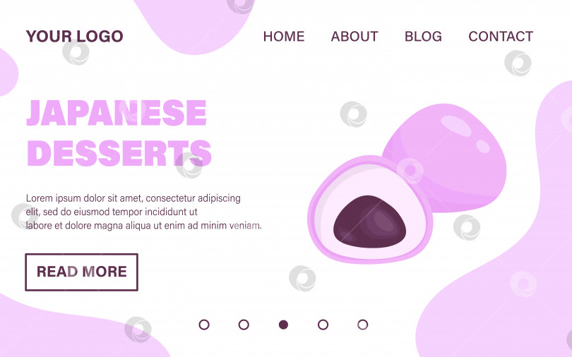 Скачать Векторный розовый моти с пастой из фасоли адзуки. Веб-шаблон целевой страницы. Дизайн веб-сайта. Японский десерт. фотосток Ozero