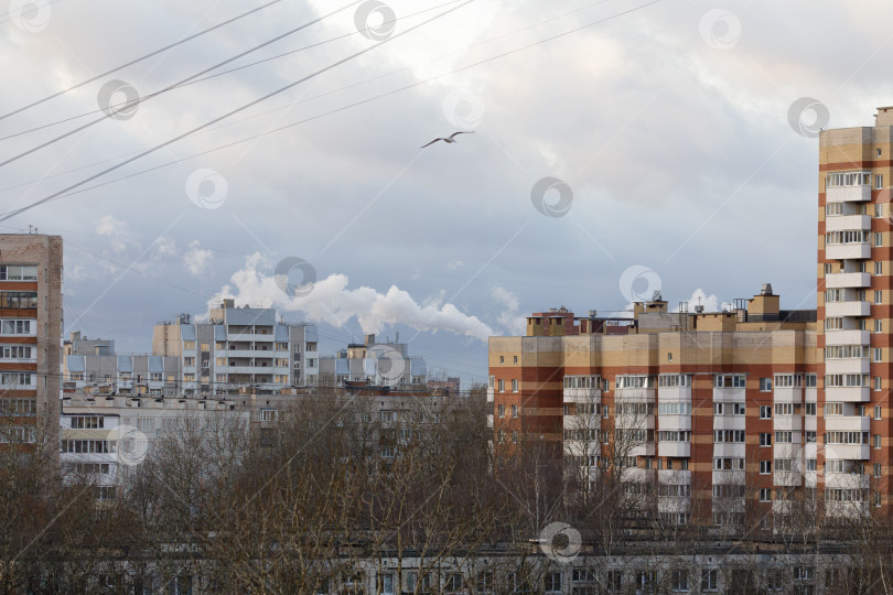 Скачать Плотный городской пейзаж со смешанными многоквартирными домами фотосток Ozero