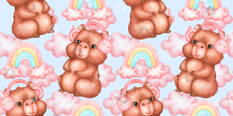 Скачать Наушники Capybara с рисунком радужных плотных облаков фотосток Ozero