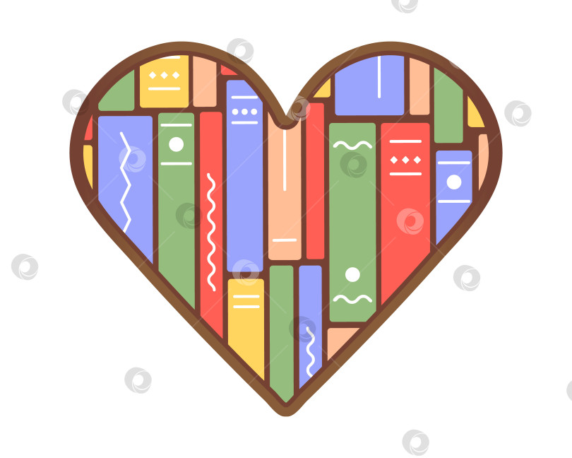 Скачать Книги расположены в форме сердца. Корешки книг в ряд в рамках. Любимые романы в обложках "Влюбленный" фотосток Ozero