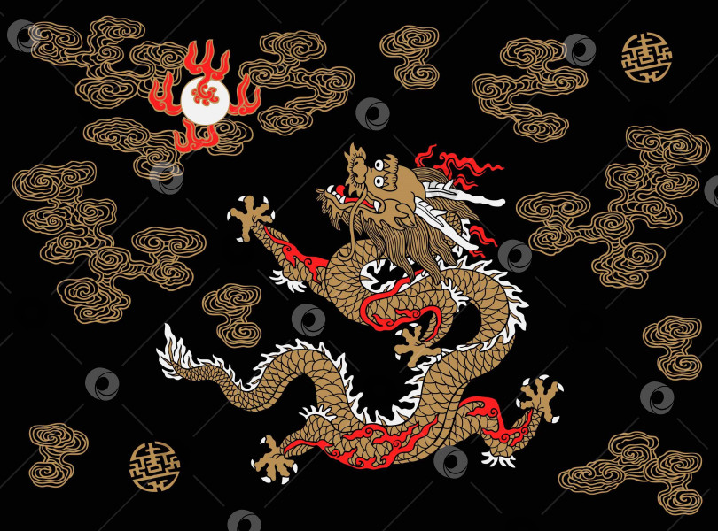 Скачать Китайский дракон, гоняющийся за жемчужиной. Векторная иллюстрация. фотосток Ozero
