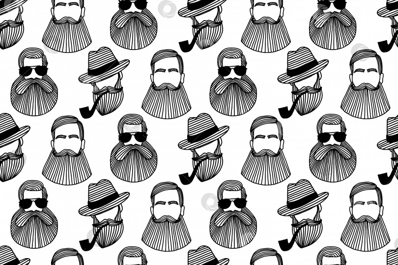Скачать Монохромный бесшовный узор с бородатыми мужчинами в стиле каракули фотосток Ozero