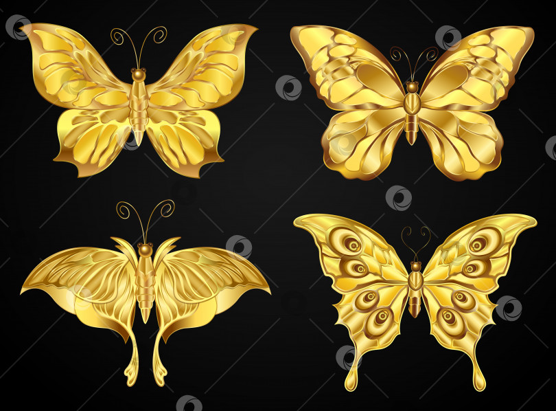 Скачать 4 Золотые бабочки фотосток Ozero