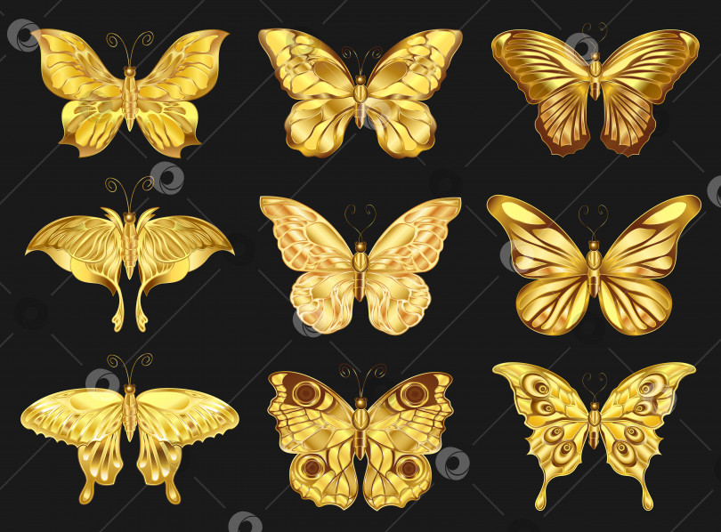 Скачать набор золотых бабочек фотосток Ozero