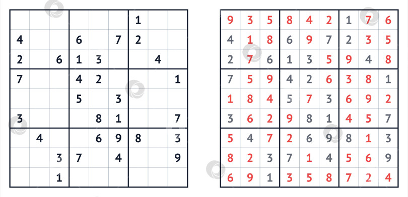 Скачать Классическая сложная игра-головоломка судоку 9х9 с решениями из красных чисел фотосток Ozero