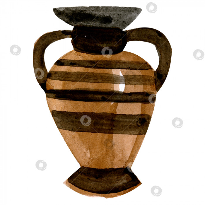 Скачать акварельная иллюстрация, стилизованная под старинную глиняную вазу, нарисованную от руки фотосток Ozero