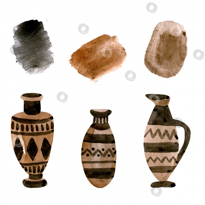 Скачать набор акварельных иллюстраций керамические греческие вазы фотосток Ozero