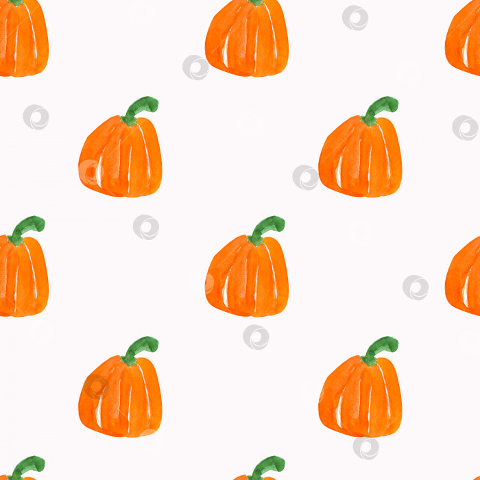 Скачать Акварельный бесшовный узор из оранжевых тыкв осенью фотосток Ozero