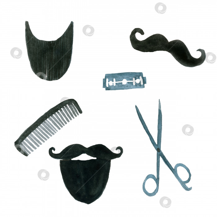 Скачать Акварельный набор инструментов для парикмахерского искусства и цирюльника. фотосток Ozero