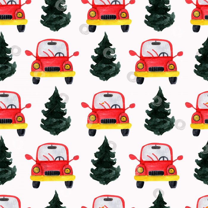 Скачать узор красный автомобиль с зелеными рождественскими елками фотосток Ozero