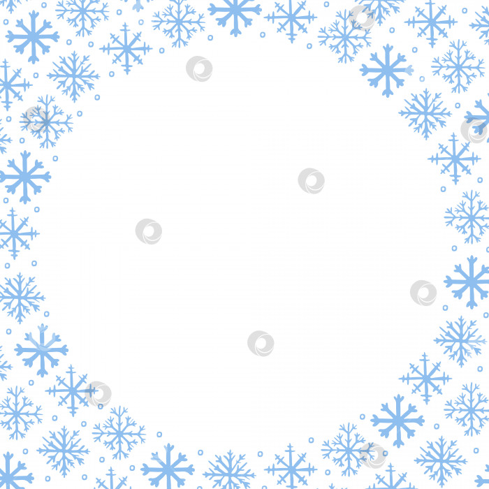 Скачать Векторный фон зимней рамки с синими нарисованными от руки снежинками на белом фоне фотосток Ozero