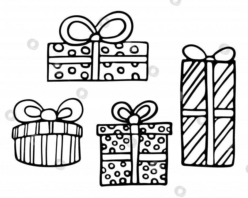 Скачать Векторная рисованная контурная иллюстрация набора рождественских подарочных коробок фотосток Ozero