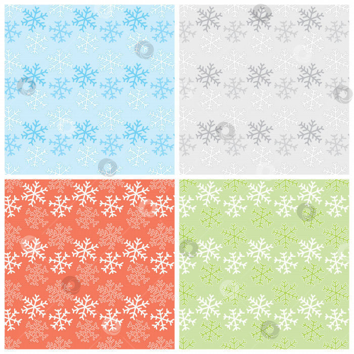 Скачать Набор бесшовных текстур со снежинками, нарисованными вручную. фотосток Ozero