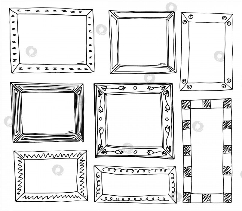 Скачать Набор рамок в стиле рисованных каракулей фотосток Ozero