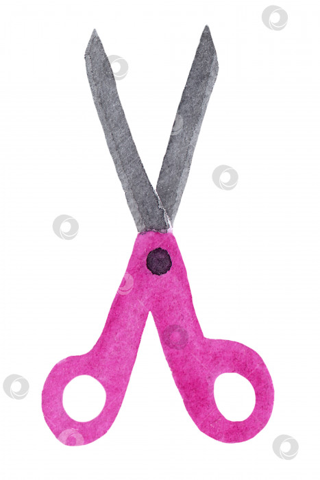 Скачать Акварельная иллюстрация розовых острых школьных ножниц, выделенных на белом фоне фотосток Ozero