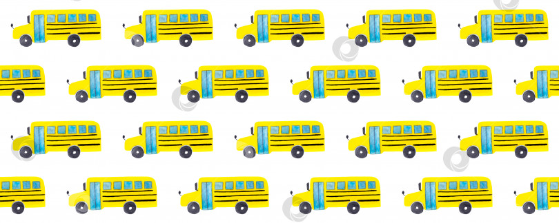 Скачать Бесшовный узор с желтым школьным автобусом на белом фоне фотосток Ozero