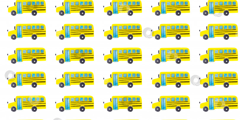 Скачать Бесшовный узор с желтым школьным автобусом на белом фоне фотосток Ozero
