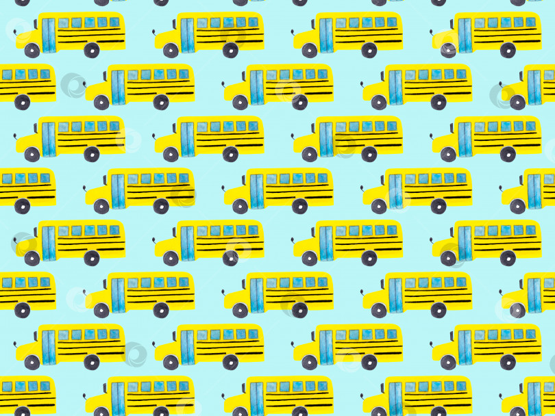 Скачать Бесшовный узор с желтым школьным автобусом на синем фоне фотосток Ozero