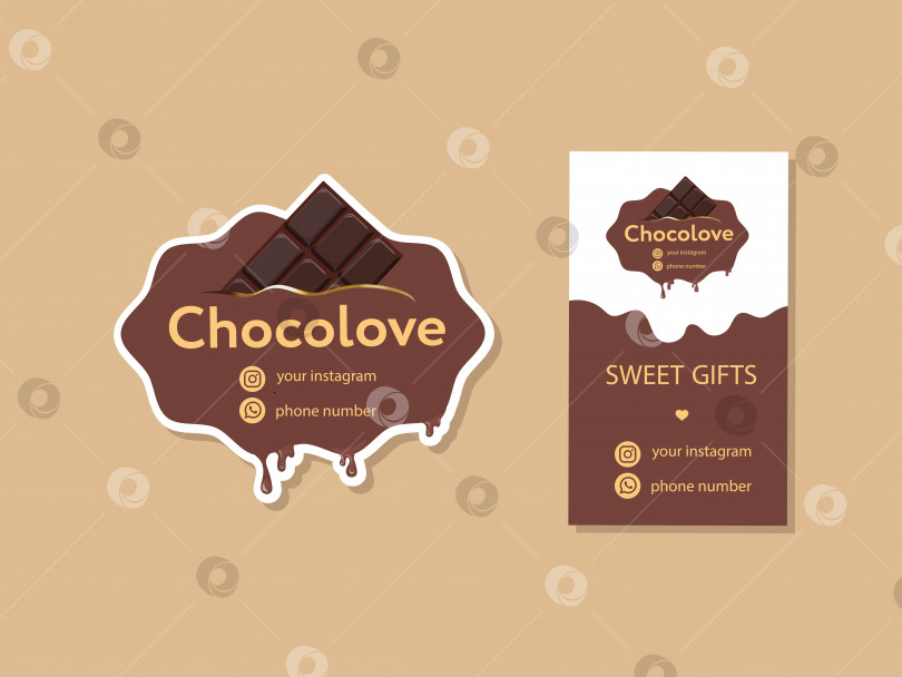 Скачать Фирменный стиль для шоколада и шоколадных конфет. Наклейка и визитная карточка-01 фотосток Ozero