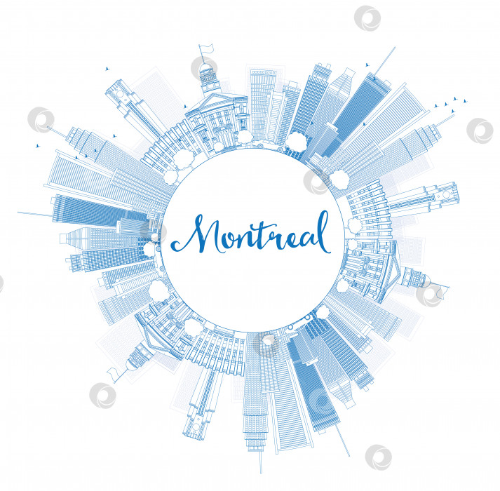 Скачать Очертите горизонт Монреаля голубыми зданиями и скопируйте пространство. фотосток Ozero