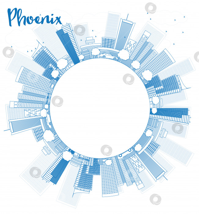 Скачать Очертите горизонт Феникса синими зданиями и скопируйте пространство фотосток Ozero