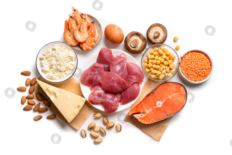 Скачать Продукты с высоким содержанием белка, изолированный источник белковой пищи фотосток Ozero