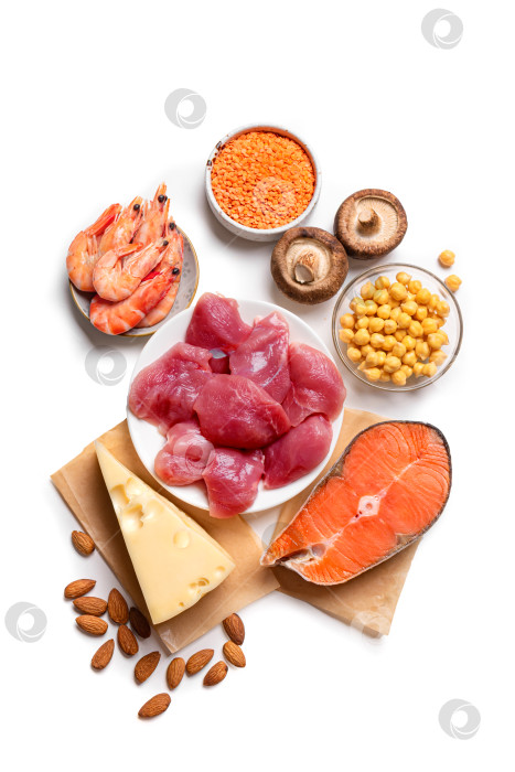 Скачать Продукты с высоким содержанием белка, изолированный источник белковой пищи фотосток Ozero