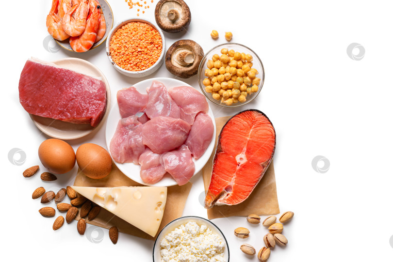 Скачать Продукты с высоким содержанием белка, изолированный источник белковой пищи фотосток Ozero