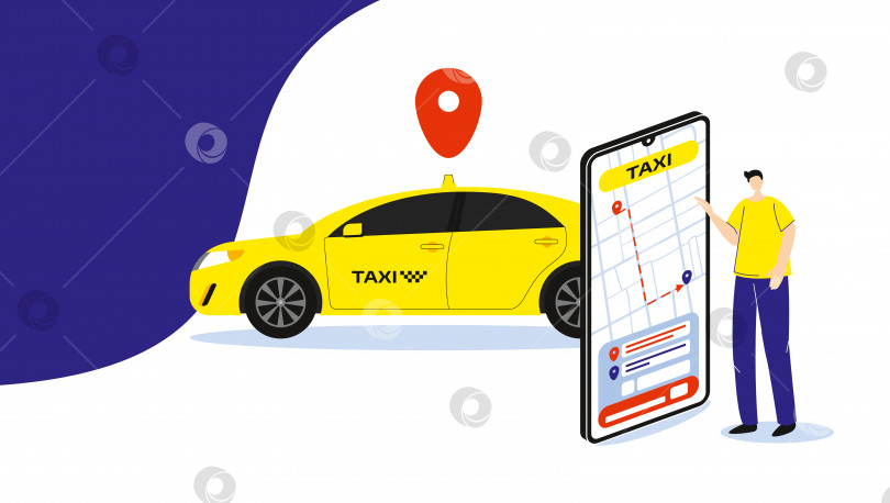 Скачать Онлайн-служба такси. Приложение для телефона. Мужчина, заказывающий такси фотосток Ozero