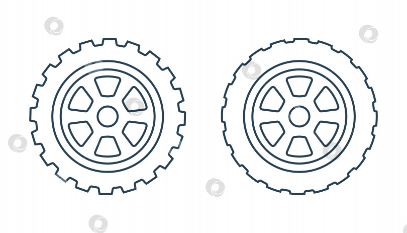 Скачать Различные типы автомобильных шин отображают линейные значки. Комплект контурных шин фотосток Ozero