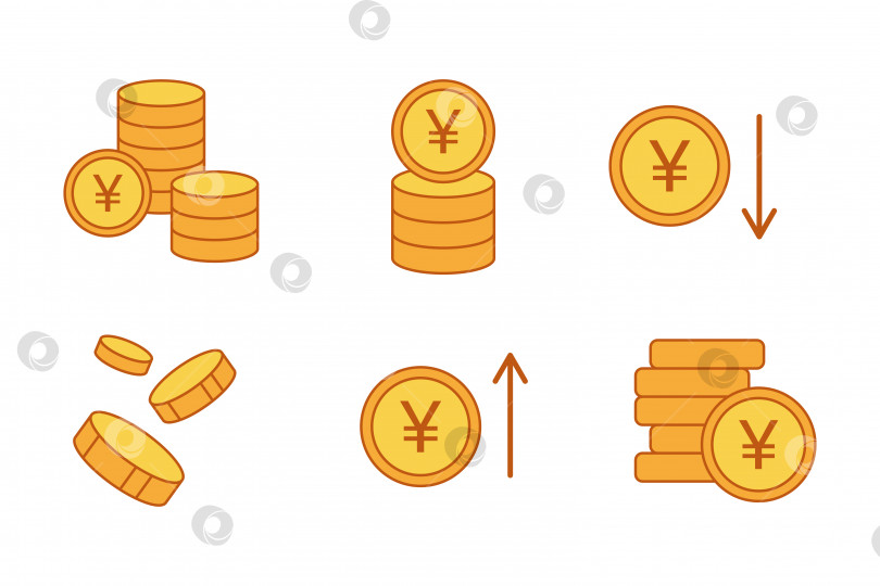 Скачать Набор из золотой иконы Яна. Современная плоская иконка монет в линейном стиле с редактируемым штрихом фотосток Ozero