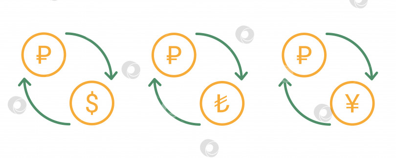 Скачать Знак обмена валюты. Значок линии монет рубля и доллара, рубля и юаня, рубля и турецкой лиры фотосток Ozero