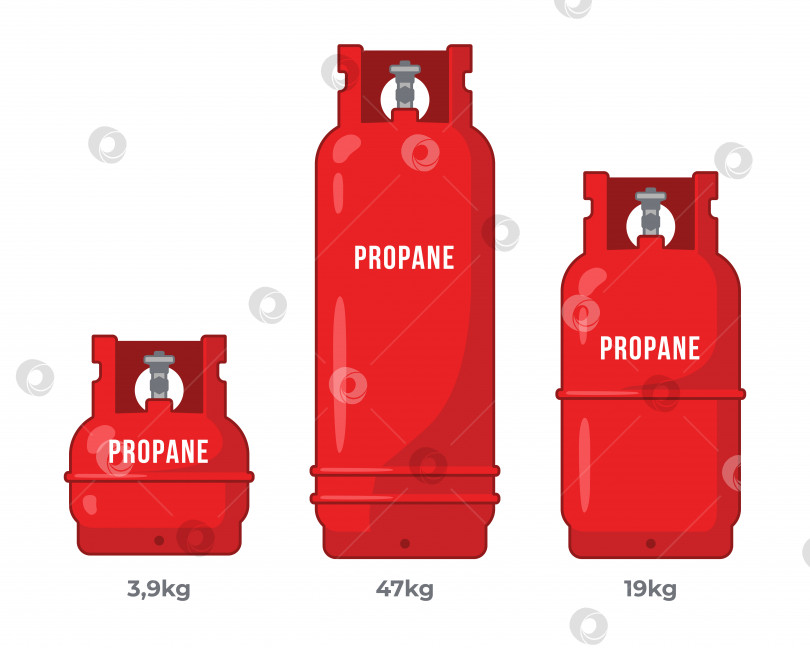 Скачать Набор газовых баллонов разного объема. Промышленные газовые баллоны с пропаном. Векторная плоская иллюстрация фотосток Ozero