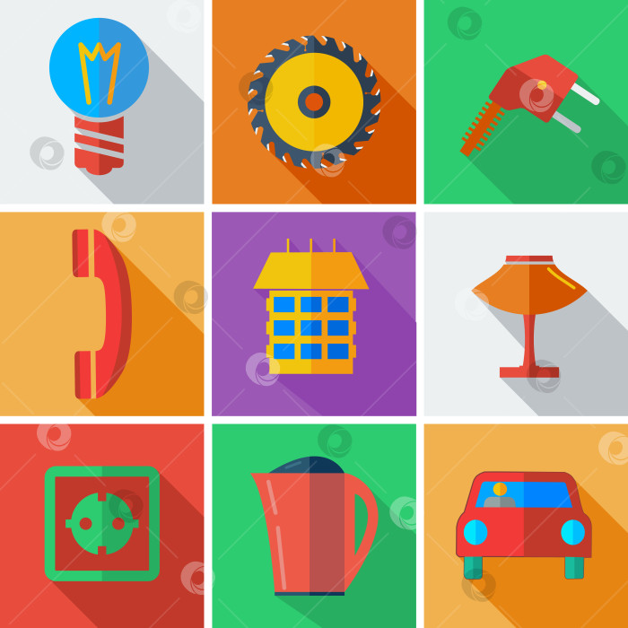 Скачать Коллекция современной плоской бытовой техники icons с эффектом длинной тени для дизайна. Векторная иллюстрация. фотосток Ozero