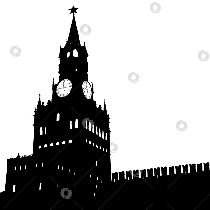 Скачать Москва, Россия, Спасская башня Кремля с часами, силуэт, векторная иллюстрация. фотосток Ozero