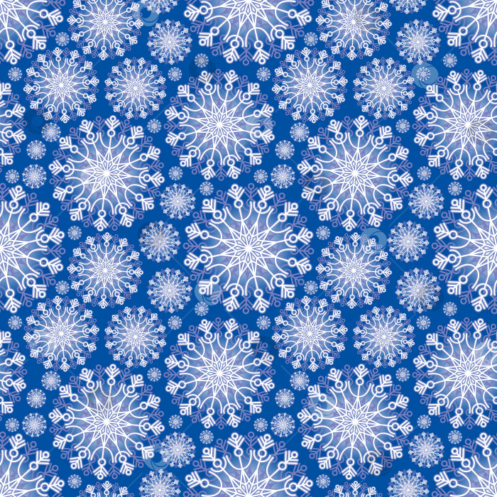 Скачать Бесшовный тёмно синий фон со снежинками. Векторный шаблон для Нового года или Рождества. фотосток Ozero