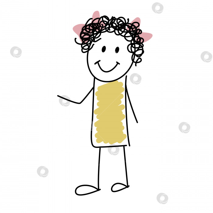 Скачать Симпатичная девушка-персонаж мультфильма "Каракули" с бантиками фотосток Ozero