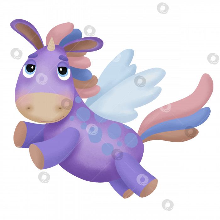 Скачать Детская иллюстрация с фиолетовым единорогом фотосток Ozero