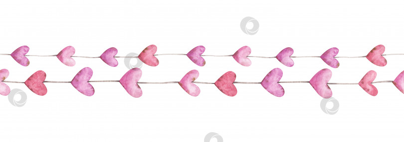 Скачать Розовая бесшовная кайма с забавными сердечками для приглашений на День Святого Валентина. Повторяющаяся акварельная рамка для милых поздравлений с праздником фотосток Ozero