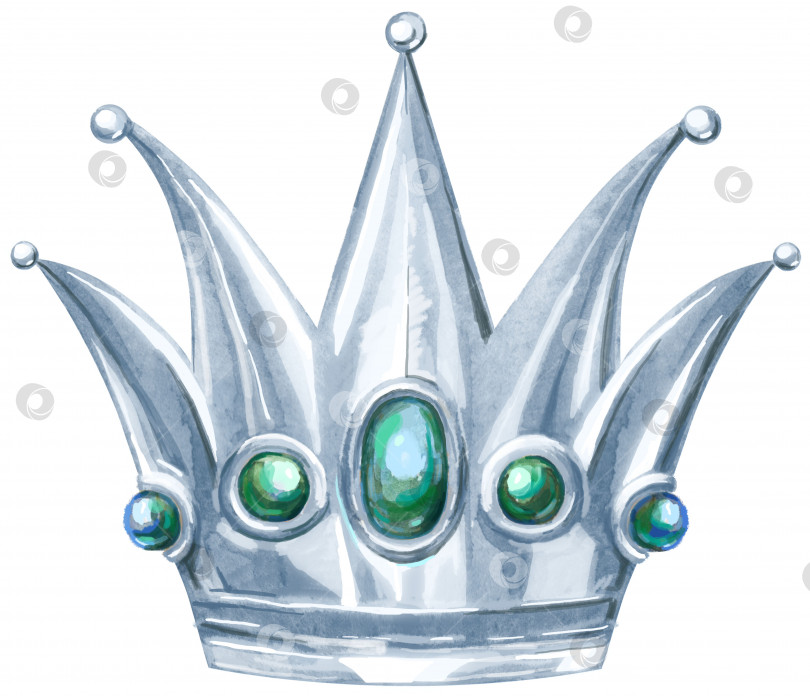 Скачать Акварельная серебряная корона принцессы с драгоценными камнями фотосток Ozero