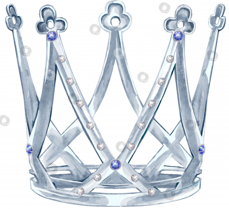 Скачать Акварельная серебряная корона принцессы с драгоценными камнями фотосток Ozero