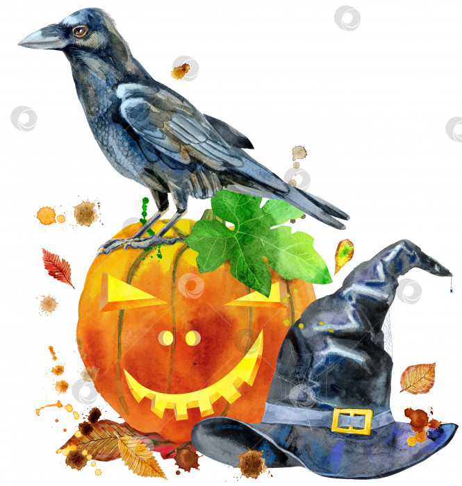 Скачать Акварельный Хэллоуин. Нарисованные от руки праздничные иллюстрации, выделенные на белом фоне фотосток Ozero