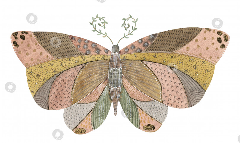 Скачать Акварельный набор с милой ретро-бабочкой. Нежное насекомое с милыми цветочными элементами фотосток Ozero