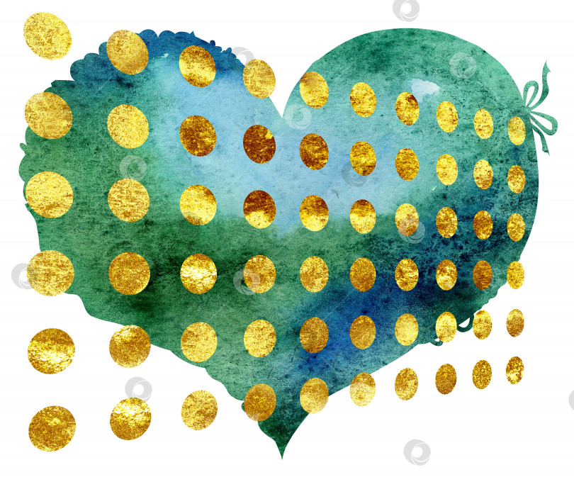 Скачать акварельное темно-зеленое сердечко с золотыми точками фотосток Ozero