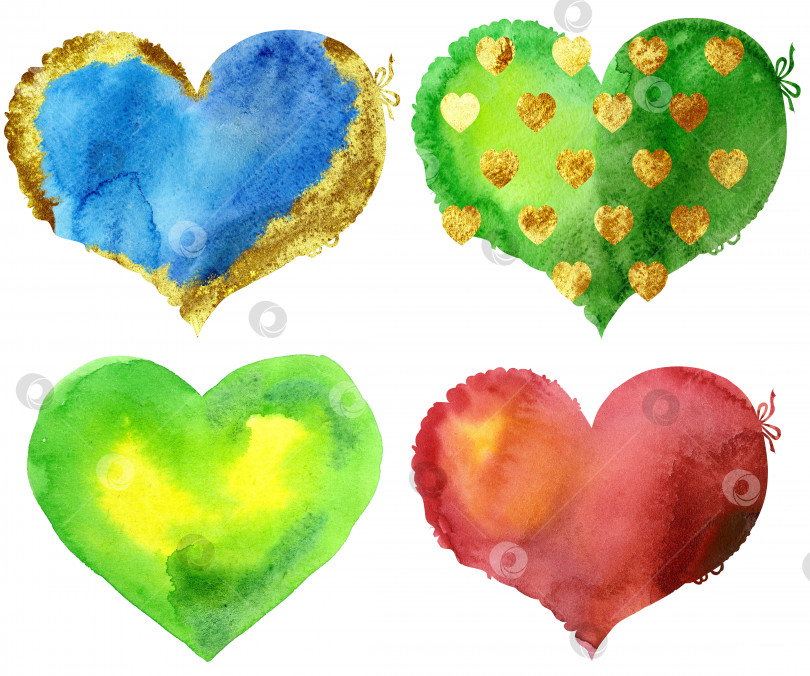 Скачать Набор акварельных сердечек разных цветов фотосток Ozero