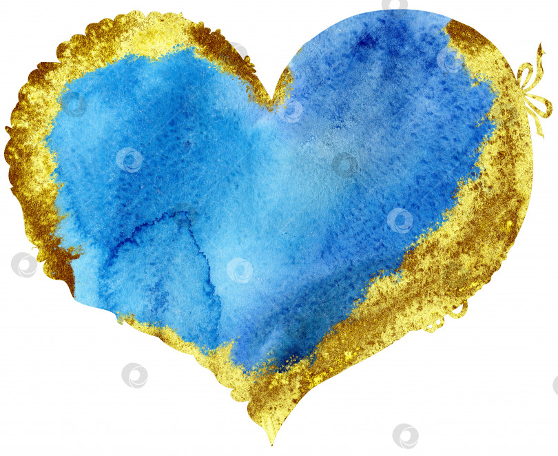 Скачать акварельное голубое сердечко с золотыми штрихами фотосток Ozero