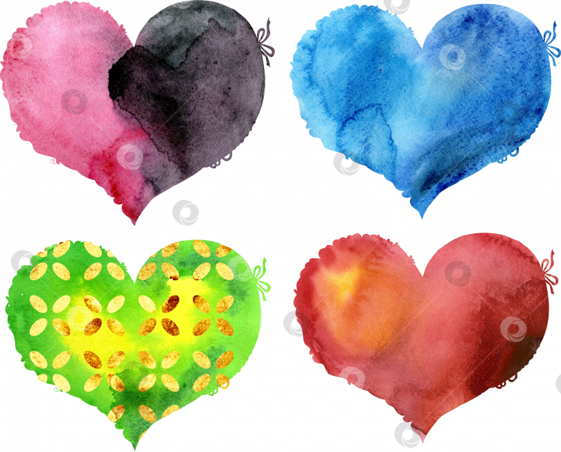 Скачать Набор акварельных сердечек разных цветов фотосток Ozero