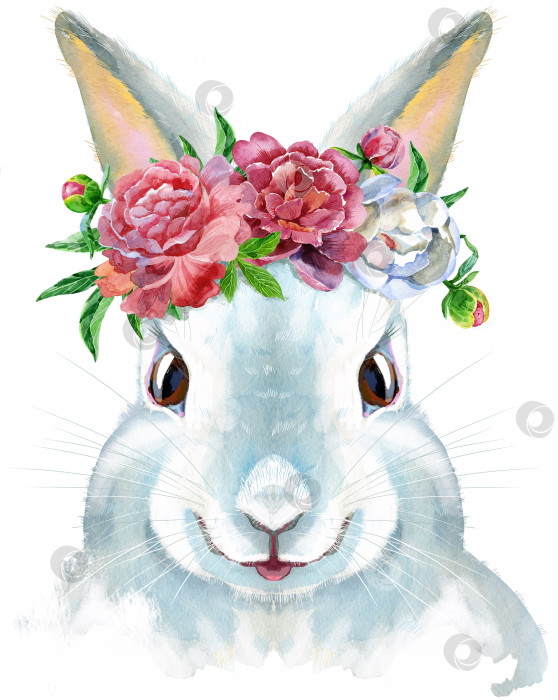 Скачать Акварельная иллюстрация белого кролика с цветами фотосток Ozero